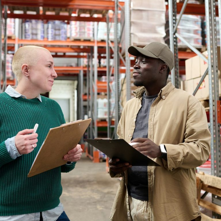 Colleagues working in logistic company