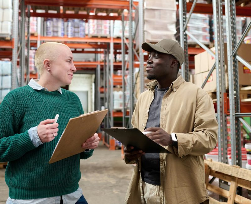 Colleagues working in logistic company